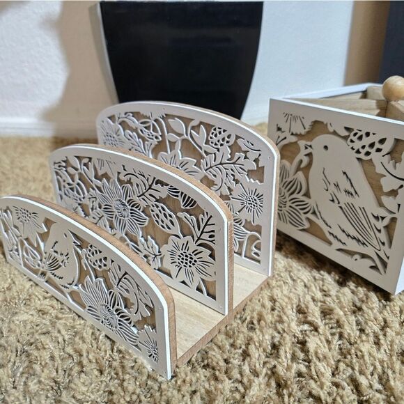 White Decorative Home Accent Set (Rotating Utensil Holder And Nabkins Holder) - Picture 5 of 13